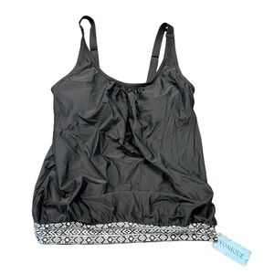 YONIQUE womens modest swim tankini top black loose adjustable straps size S NWT